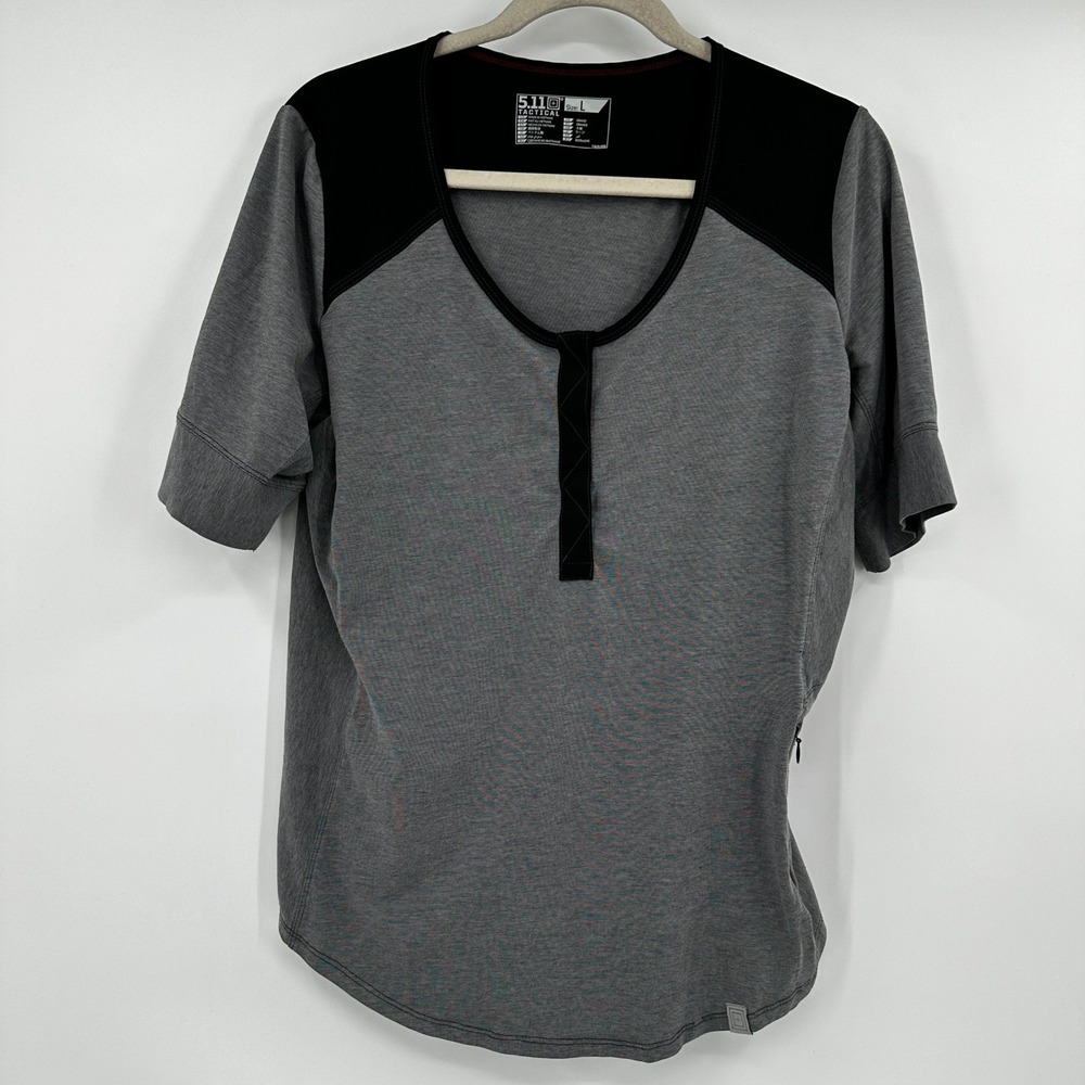 5.11 Tactical Womens Gray Black Short Sleeve Snap Neck Henley T-Shirt Large